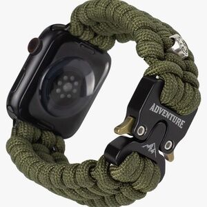 Adventure Paracord Strap for Apple Watch Series 7 6 5 4 3 Green Army
